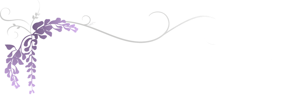Logo complet blanc et mauve du restaurant La Rencontre à Montreuil-Bellay